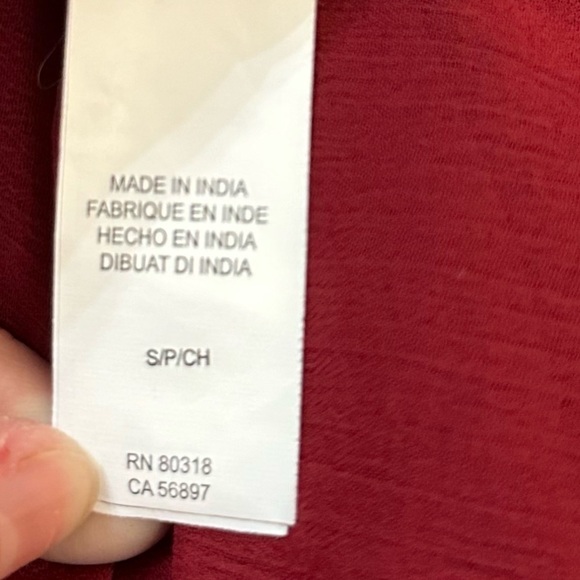 Lucky Brand Red Sheer Boho Embroidered 3/4 Sleeve Blouse with Tassels Sz S - Picture 8 of 9